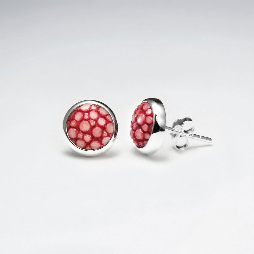 Black Round 10mm Stingray Silver Stud Earring