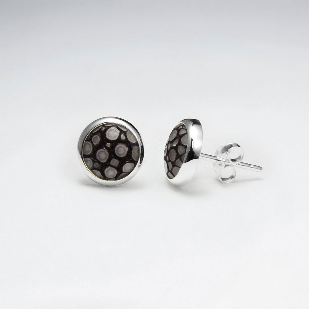 Black Round 10mm Stingray Silver Stud Earring