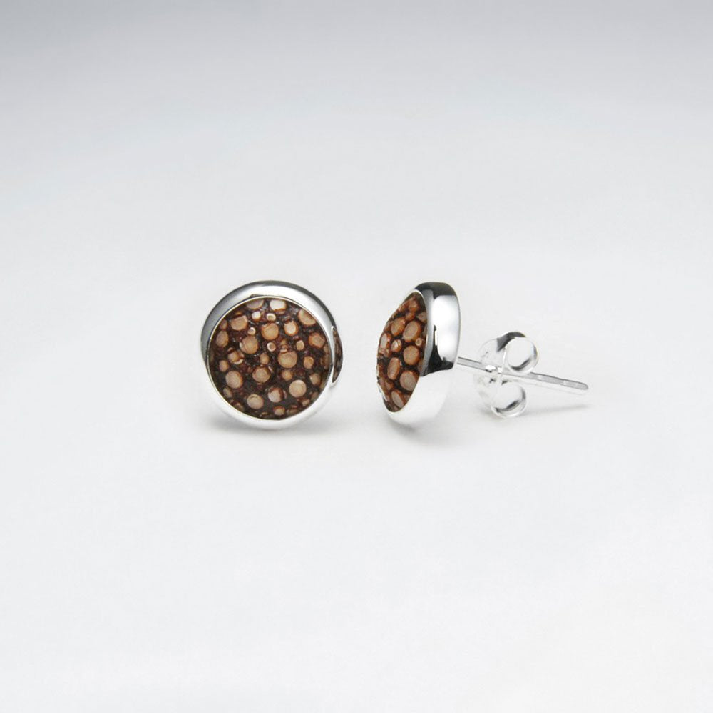 Black Round 10mm Stingray Silver Stud Earring