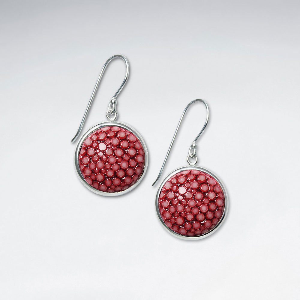 Red Round Stingray Dangling Silver Earring