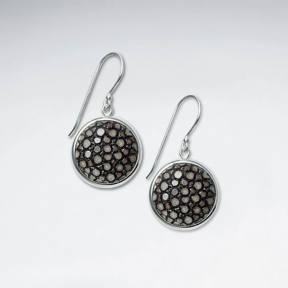 Red Round Stingray Dangling Silver Earring