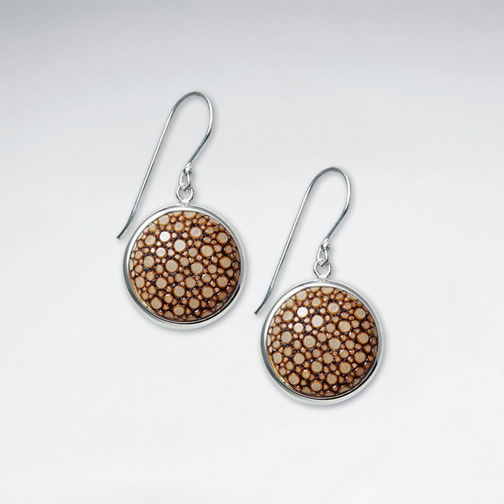 Red Round Stingray Dangling Silver Earring