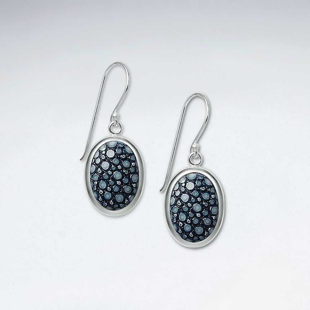 Blue Oval Stingray Dangling Silver Earring