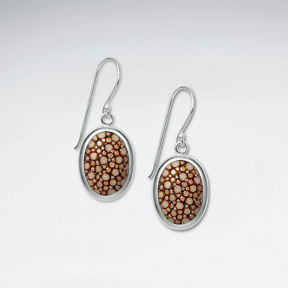 Blue Oval Stingray Dangling Silver Earring