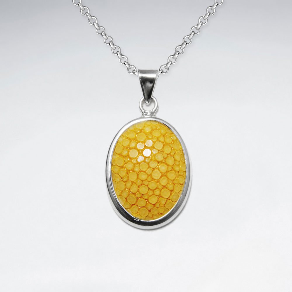 Dark Yellow Oval Stingray Silver Pendant