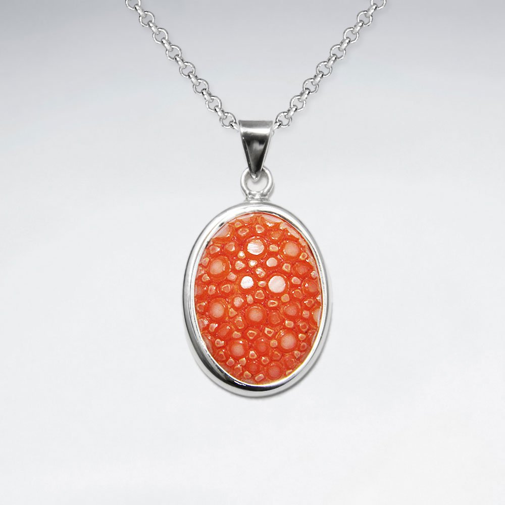 Dark Yellow Oval Stingray Silver Pendant