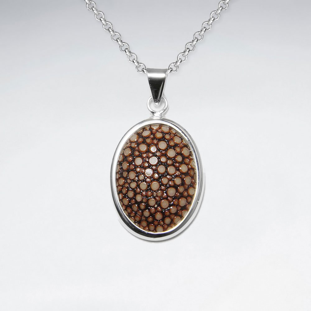 Dark Yellow Oval Stingray Silver Pendant