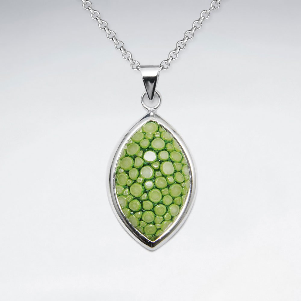 Light Green Stingray Marquise Dangling Silver Pendant