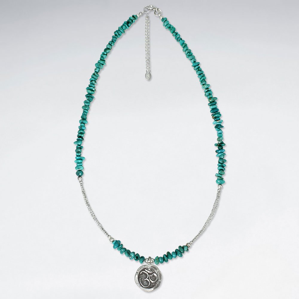 16.5" Nugget Turquoise Necklace With Om Silver Pendant