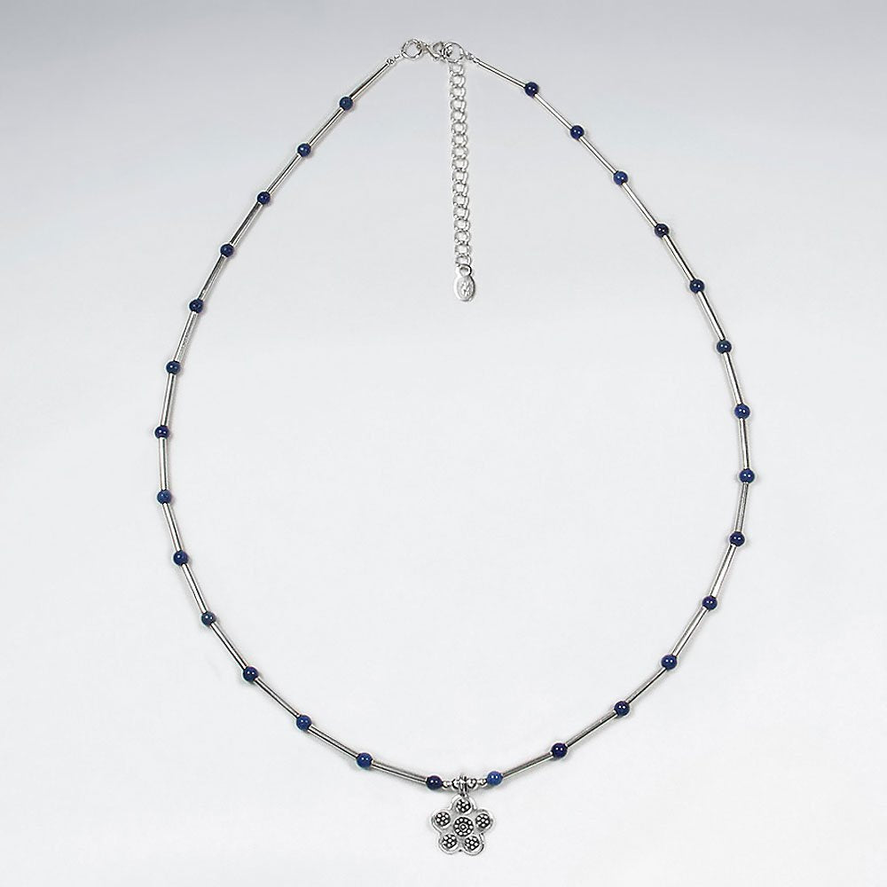 Lazuli Necklace With Sakura Silver Pendant Length 16.5 inches