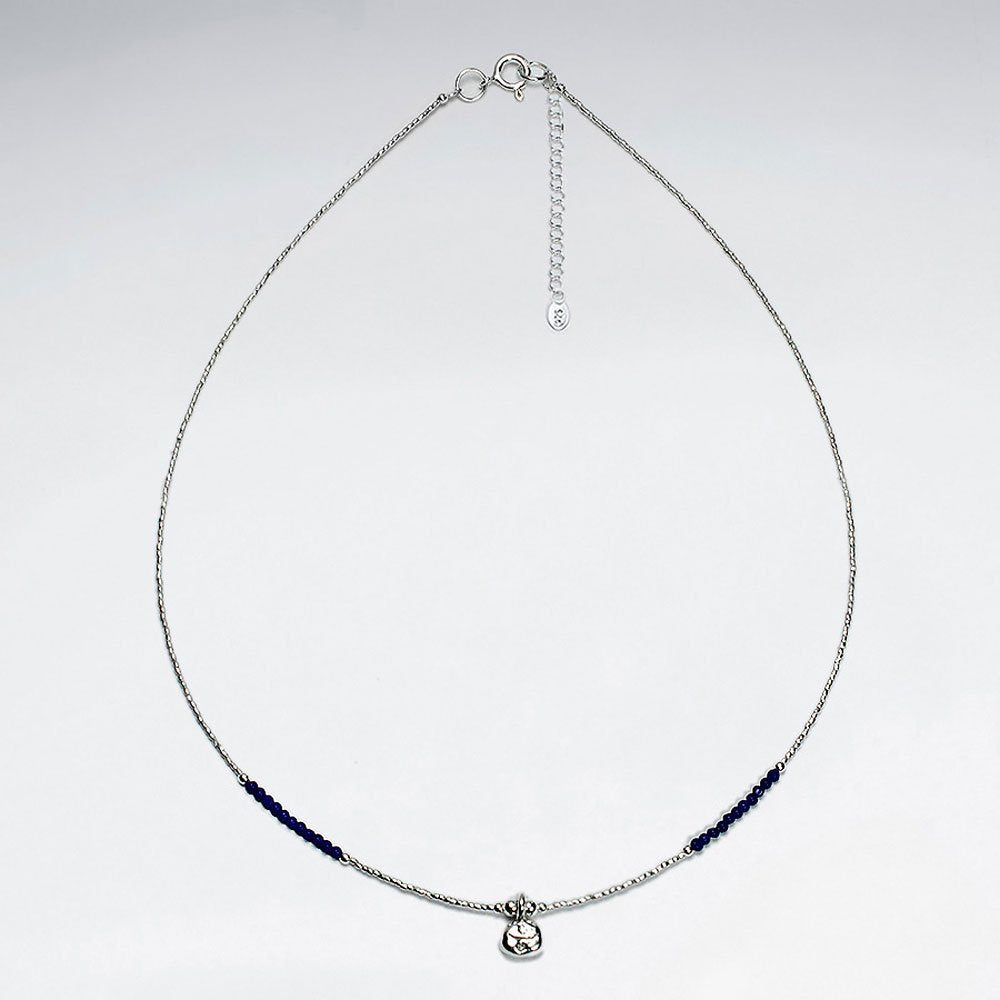 16.5" Round Lapis Lazuli Silver Necklace With Antique Silver Charm