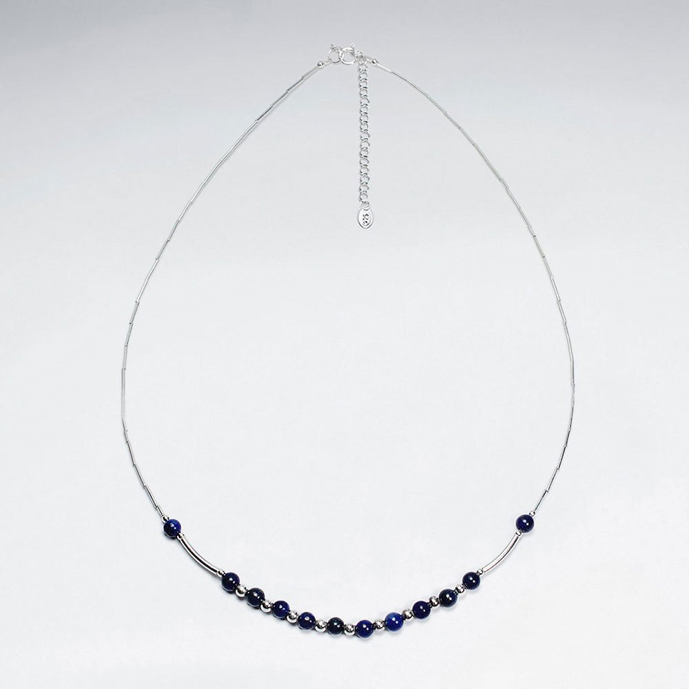 16.5" Round Lapis Lazuli Silver Necklace
