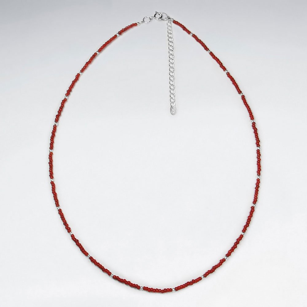 16.5" Adjustable Ravishing Red Glass Bead Sterling Silver Necklace