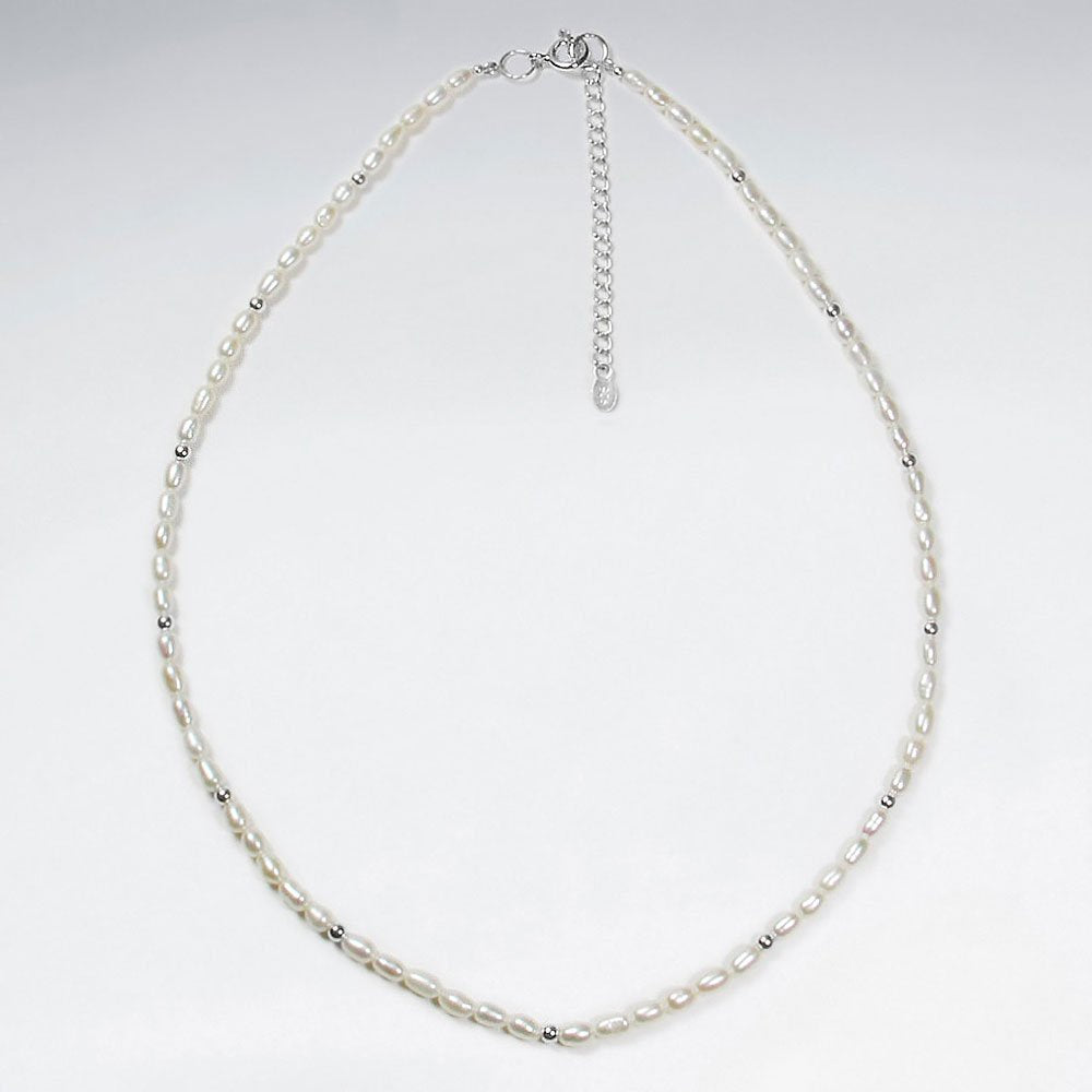 16.5" Adjustable Stunning Pearl Studded Sterling Silver Necklace