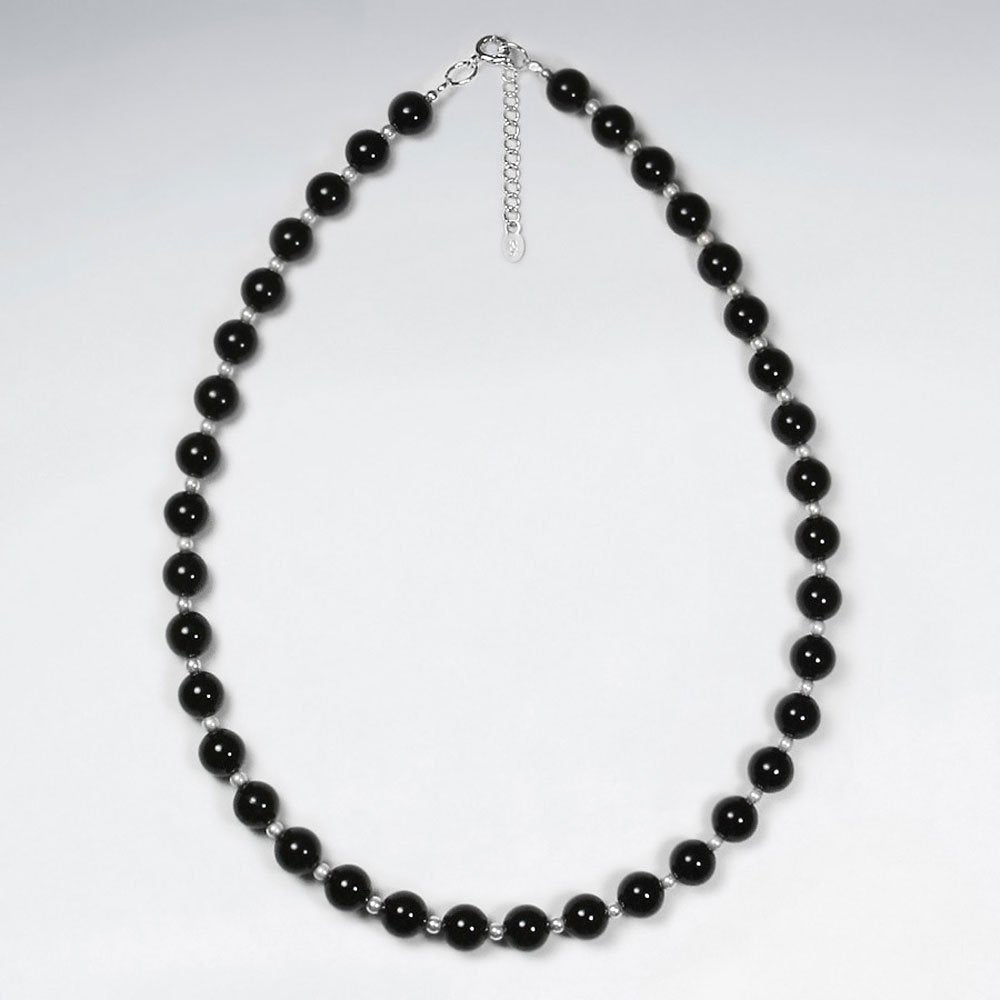 16.5" Adjustable Elegant Black Stone Charm Necklace in Sterling Silver