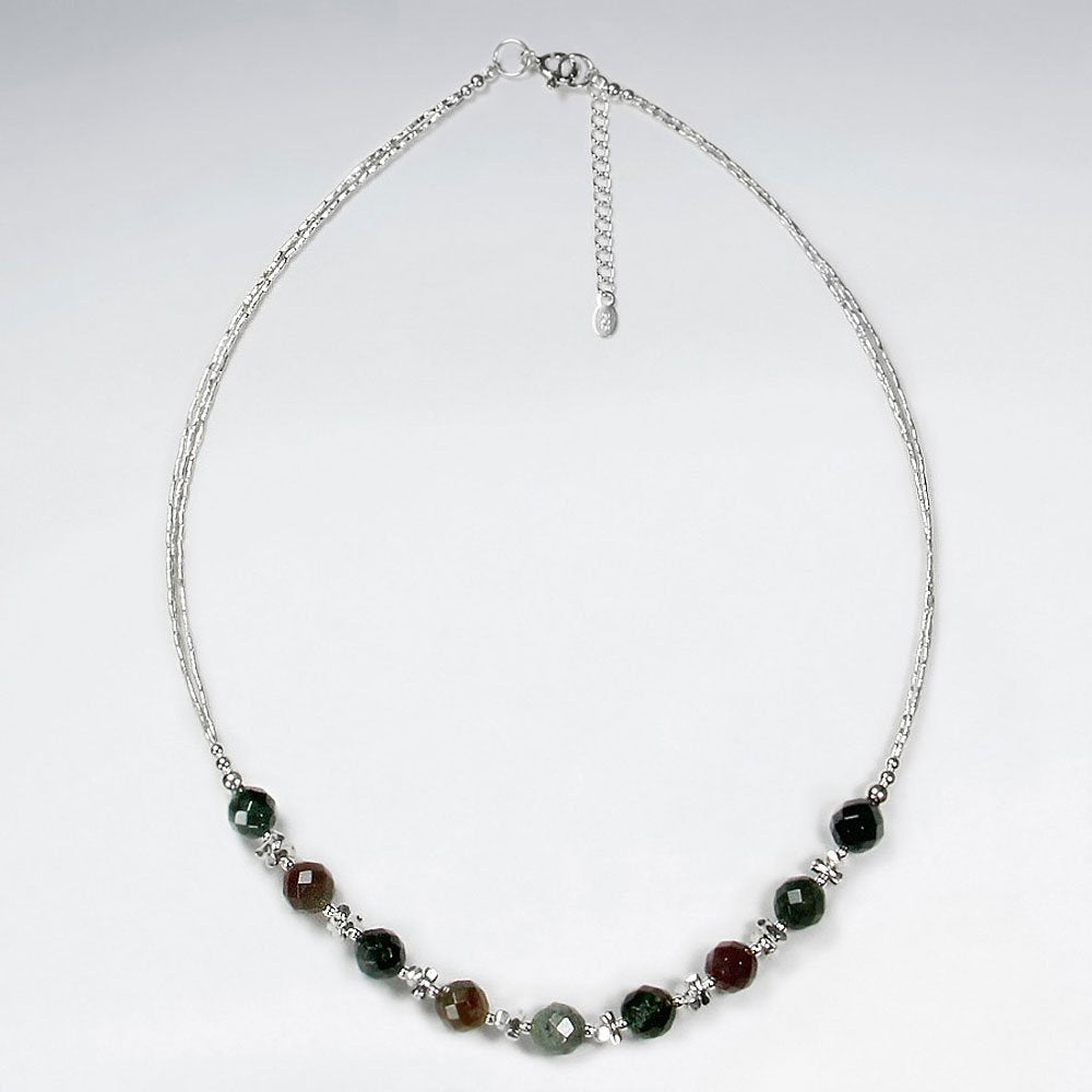 16.5" Adjustable Fancy Jasper Spaced Bead Necklace in Brilliant Sterling Silver