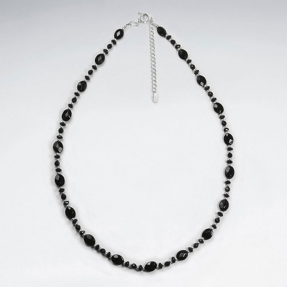 16.5" Adjustable Elegant Black Stone and Sterling Silver Necklace