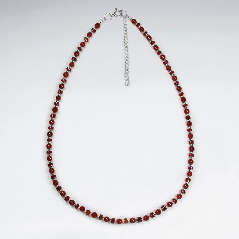 16.5" Adjustable Carnelian Bead Necklace in Sterling Silver