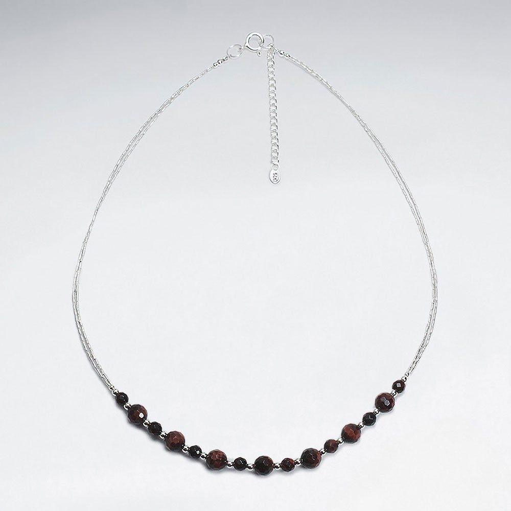 16.5" Adjustable Sleek Tiger Eye and Sterling Silver Bead Necklace