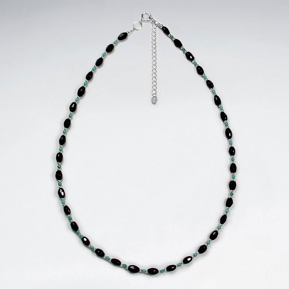 16.5" Adjustable Captivating Black Stone and Sterling Silver Necklace