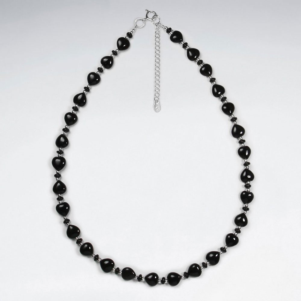 Sleek and Stunning Black Stone and Sterling Silver Necklace