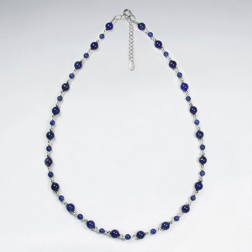 16.5" Adjustable Elegantly Stunning Lapis Lazuli and Sterling Silver Clasp Necklace