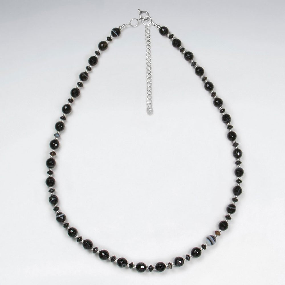 16.5" Adjustable Weathering Bead Studded Sterling Silver Necklace