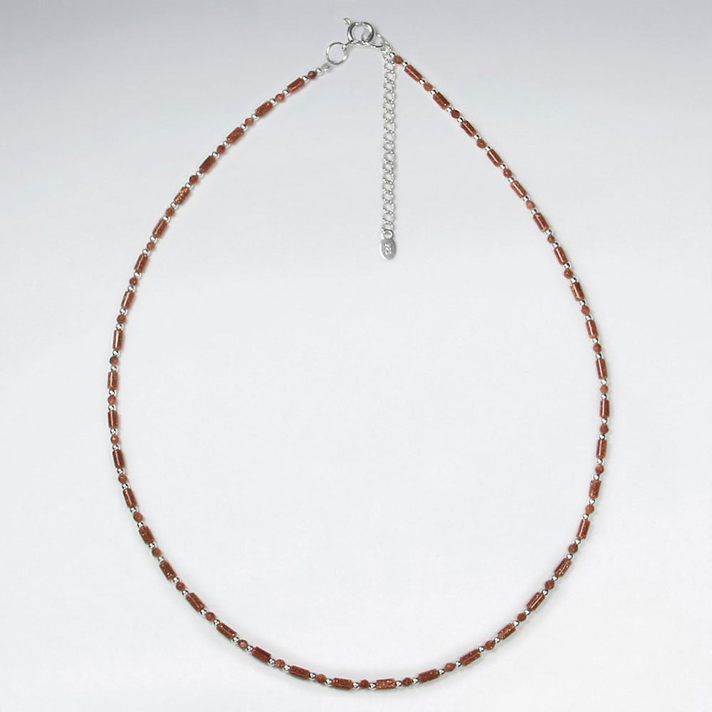 16.5" Adjustable Elegant Sandstone Bead Necklace in Sterling Silver