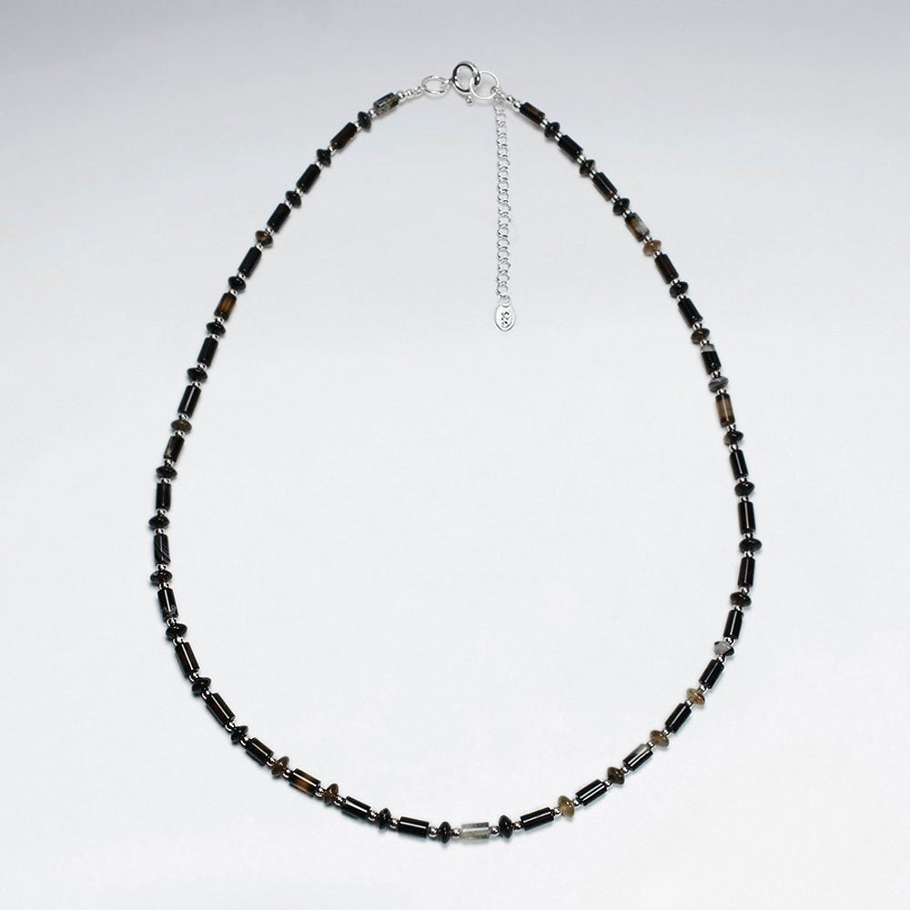 16.5" Adjustable Gorgeous Agate Beaded Sterling Silver Necklace
