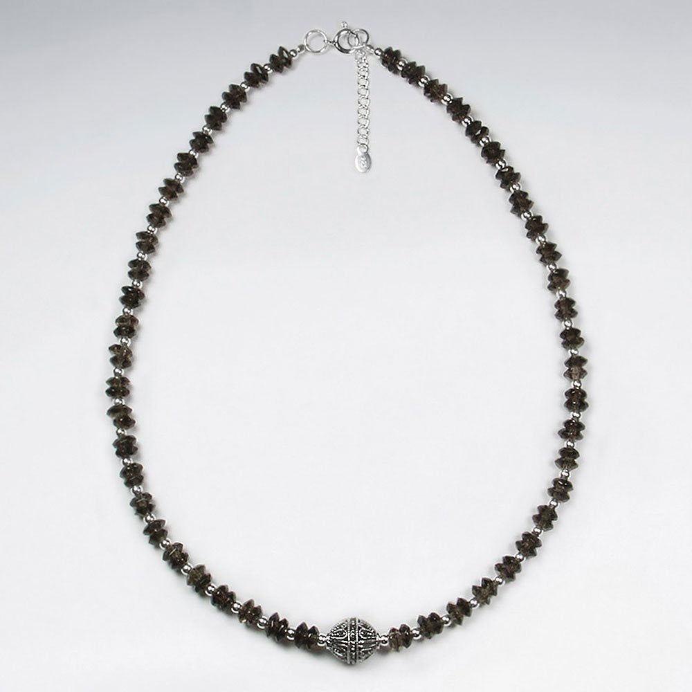 16.5" Adjustable Smoky Quartz and Sterling Silver Necklace