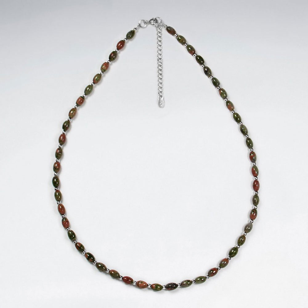 16.5" Adjustable Beautiful Unakite Bead Necklace in Sterling Silver