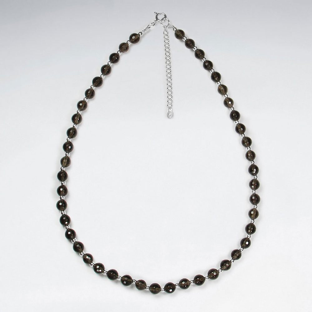16.5" Adjustable Smoky Quartz and Sterling Silver Clasp Bead Necklace