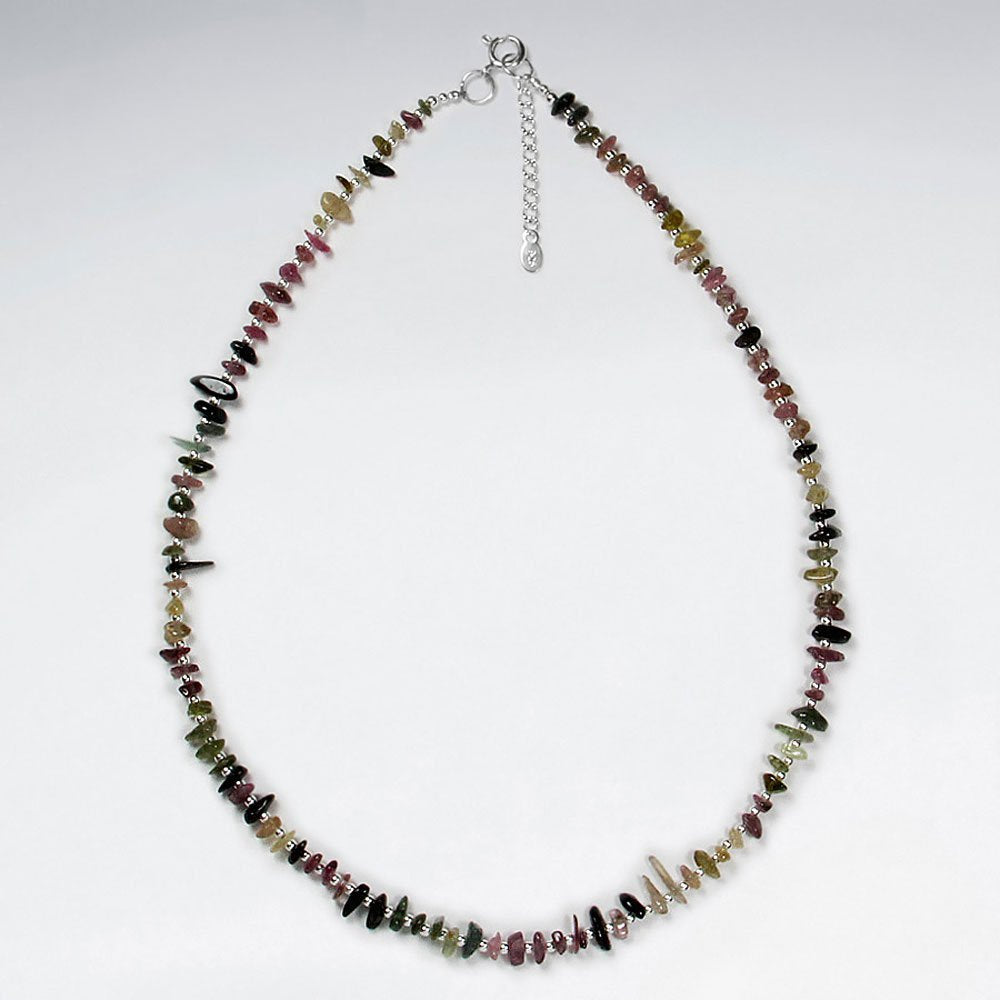 16.5" Adjustable Exotic Tourmaline Bead Necklace in Sterling Silver