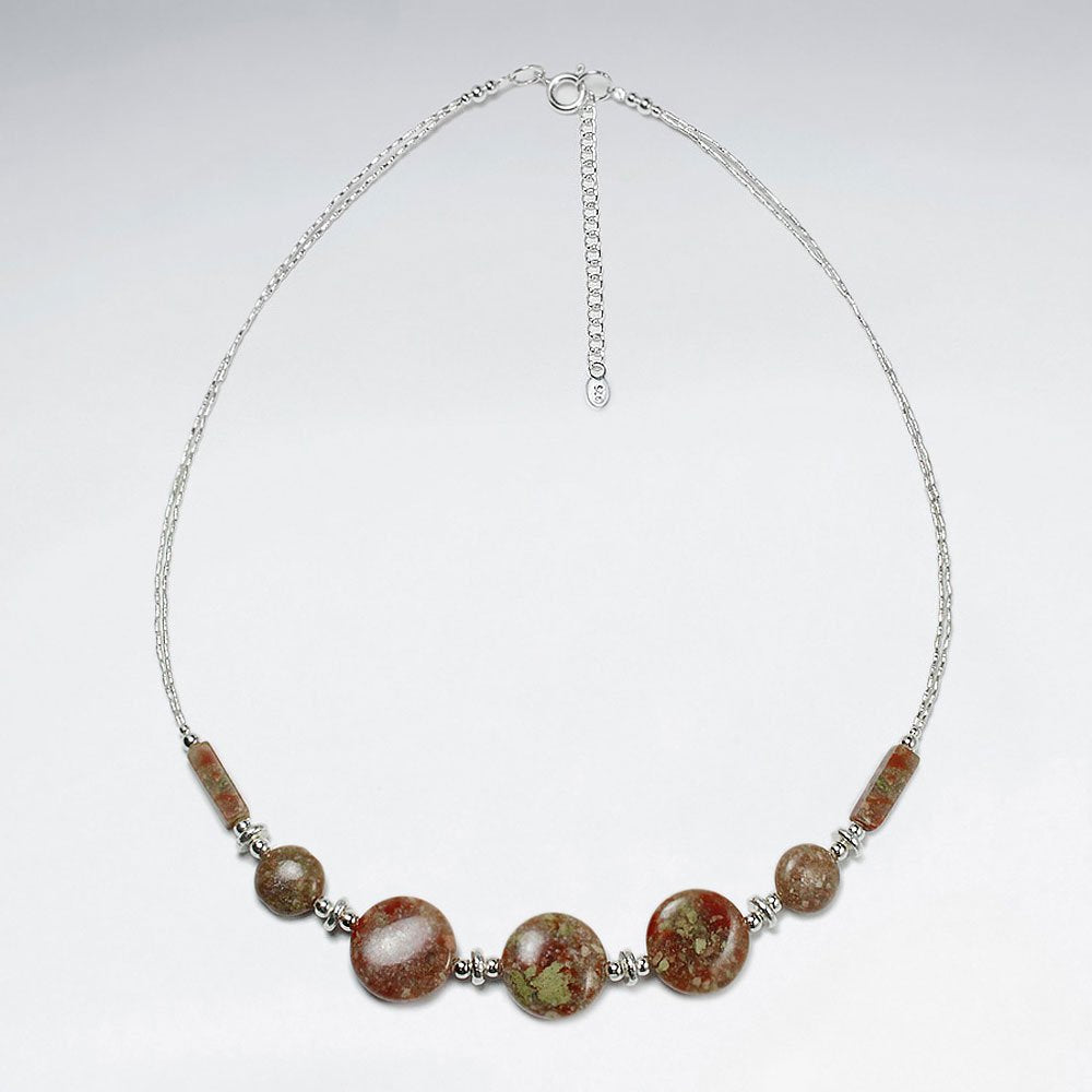 16.5" Adjustable Chunky Stone Sterling Silver and Jasper Necklace