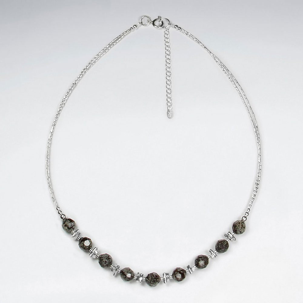 16.5" Adjustable Smoky Quartz Studded Accent Necklace in Sterling Silver