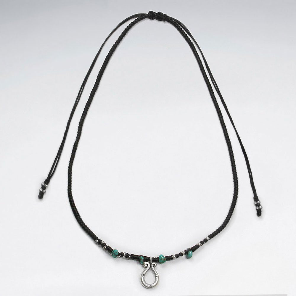 Waxed Cotton Macrame Necklace With Turquoise Accent Beads