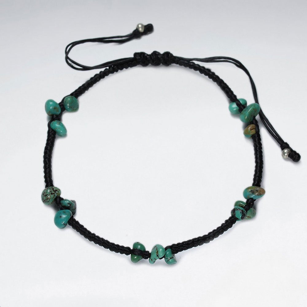 7" Adjustable Black Macrame Waxed Cotton Bracelet Turquoise
