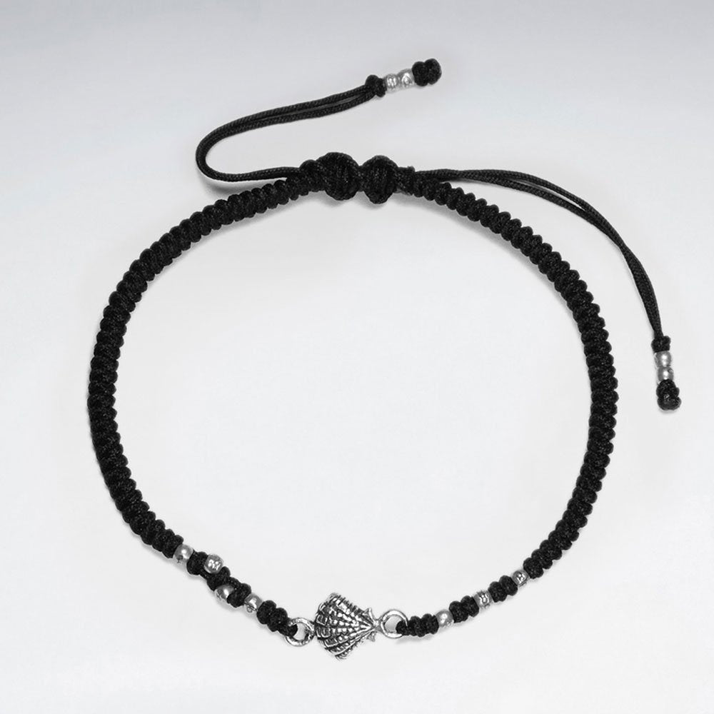 7" Adjustable Green Macrame Bracelet With Shell Silver Charm