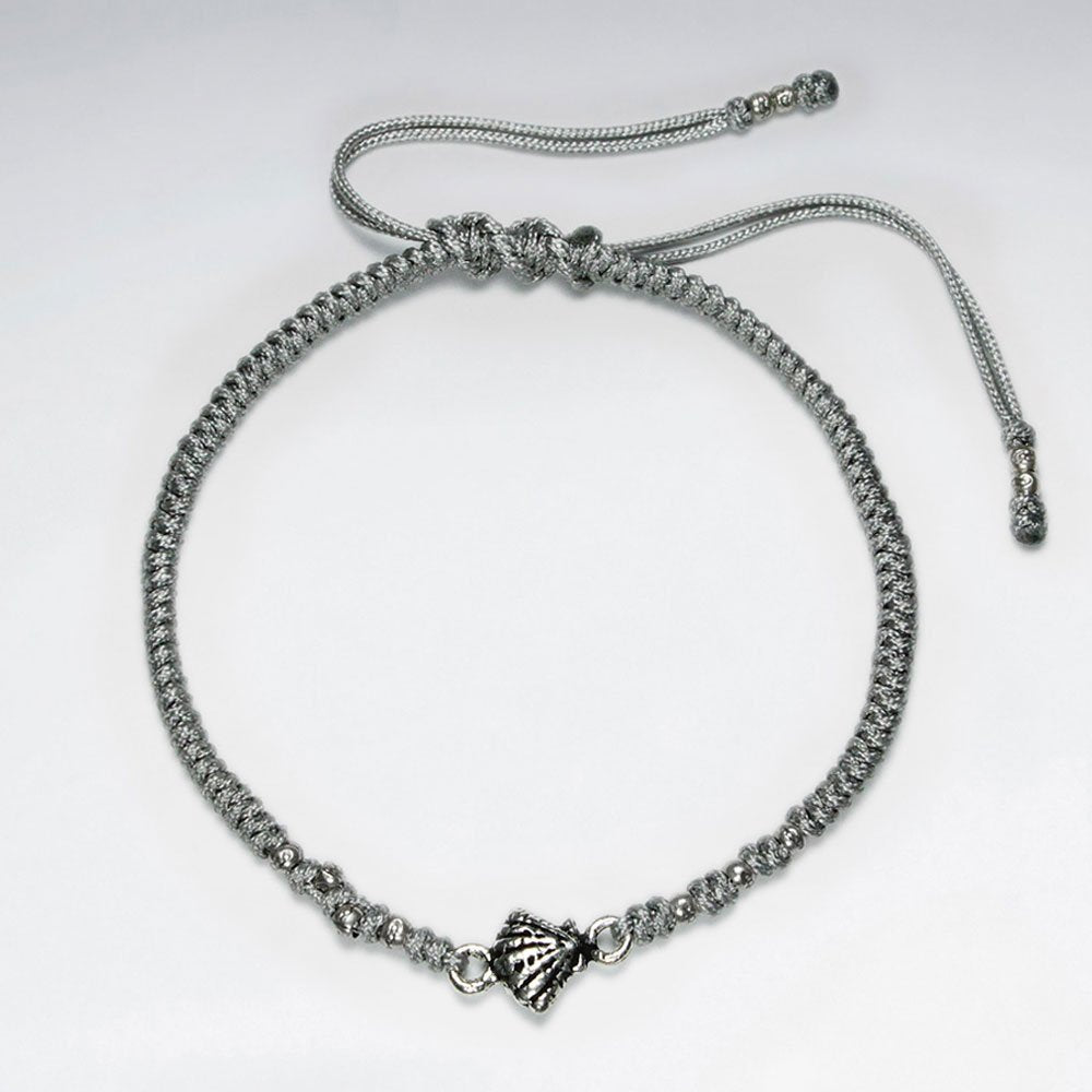7" Adjustable Green Macrame Bracelet With Shell Silver Charm