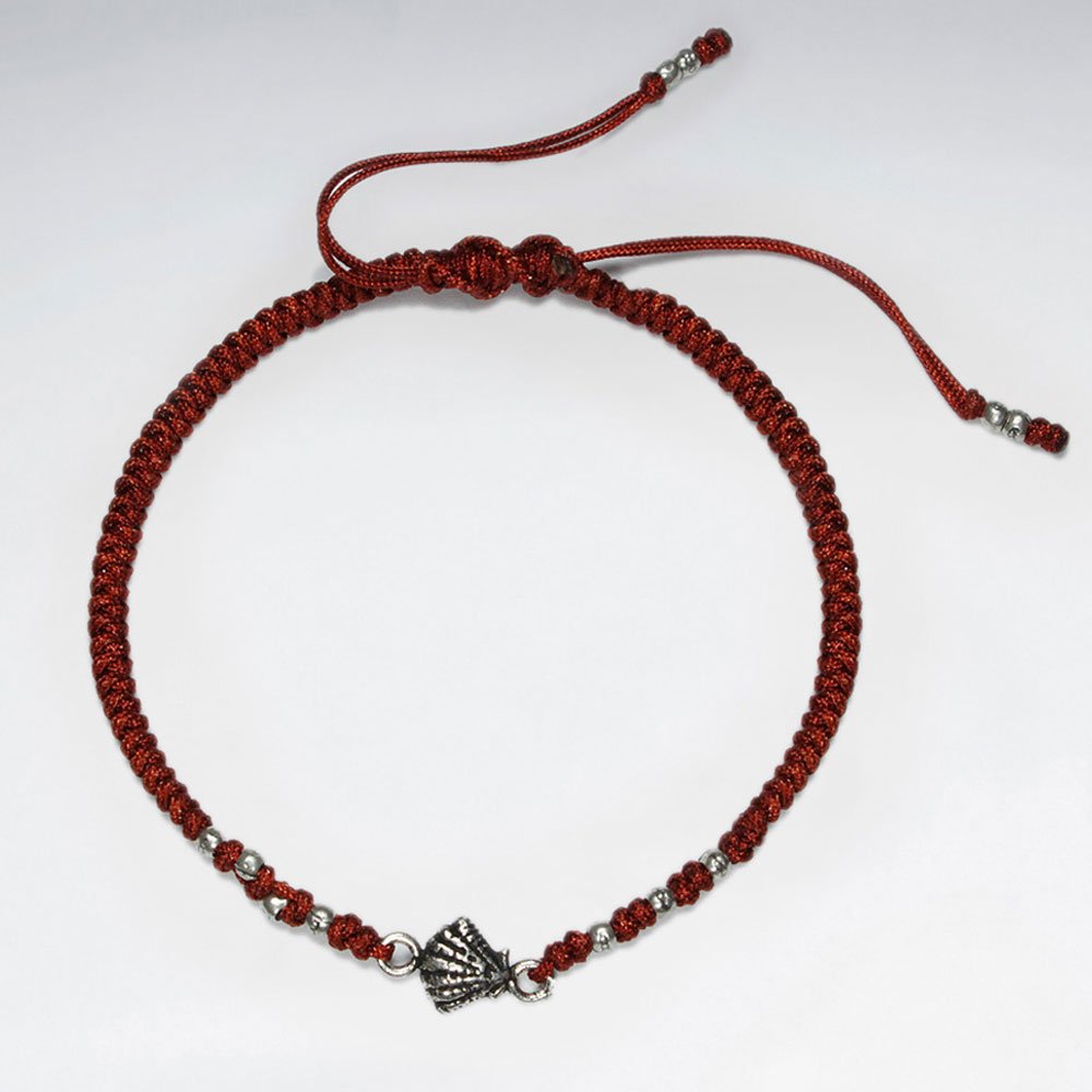 7" Adjustable Green Macrame Bracelet With Shell Silver Charm