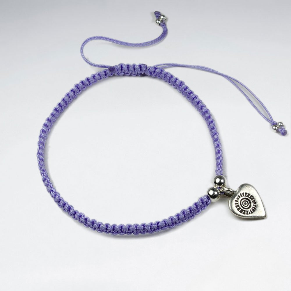 7" Adjustable Sky Blue Macrame Bracelet With Heart Charm