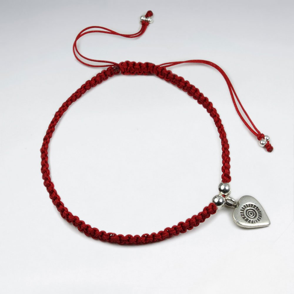 7" Adjustable Sky Blue Macrame Bracelet With Heart Charm