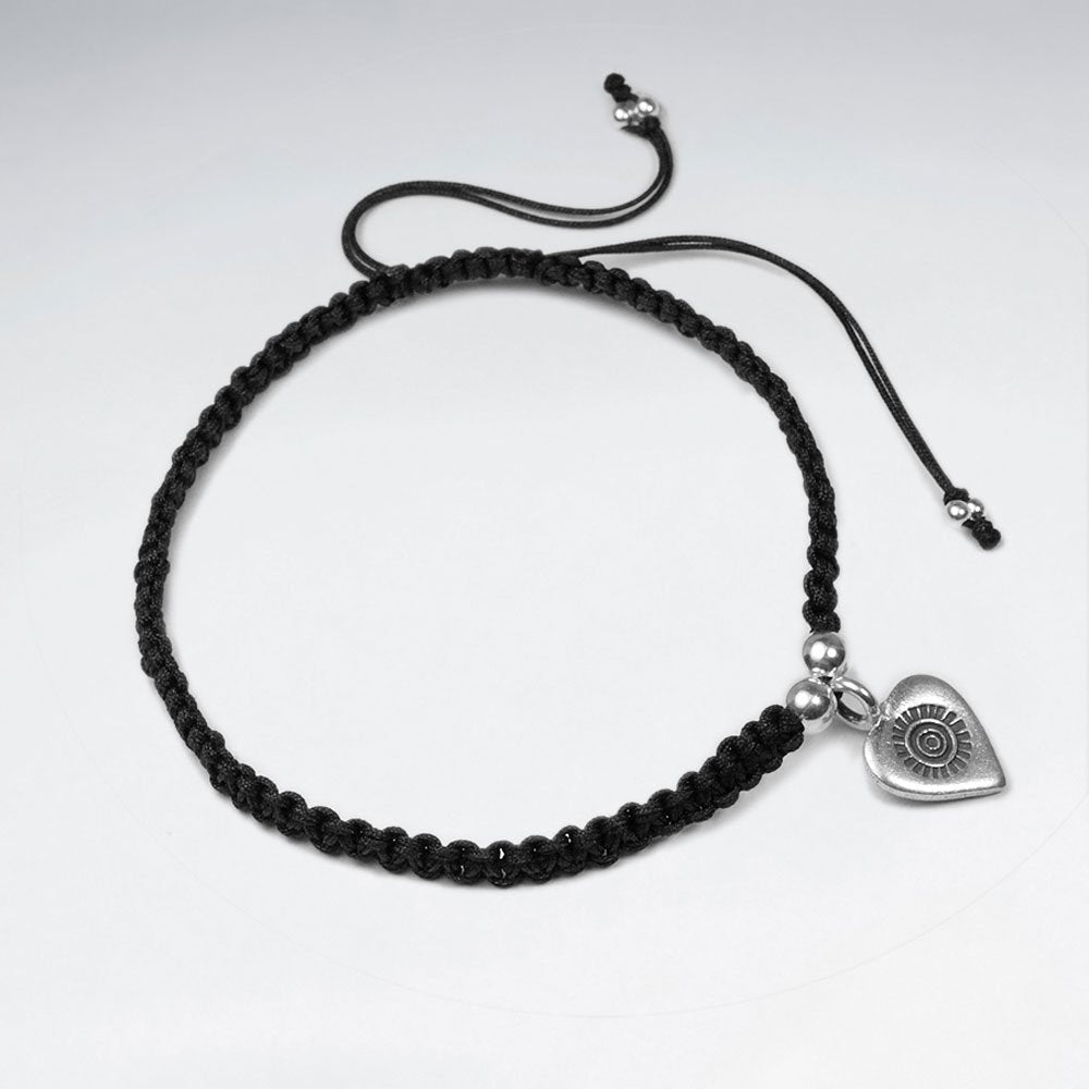 7" Adjustable Sky Blue Macrame Bracelet With Heart Charm