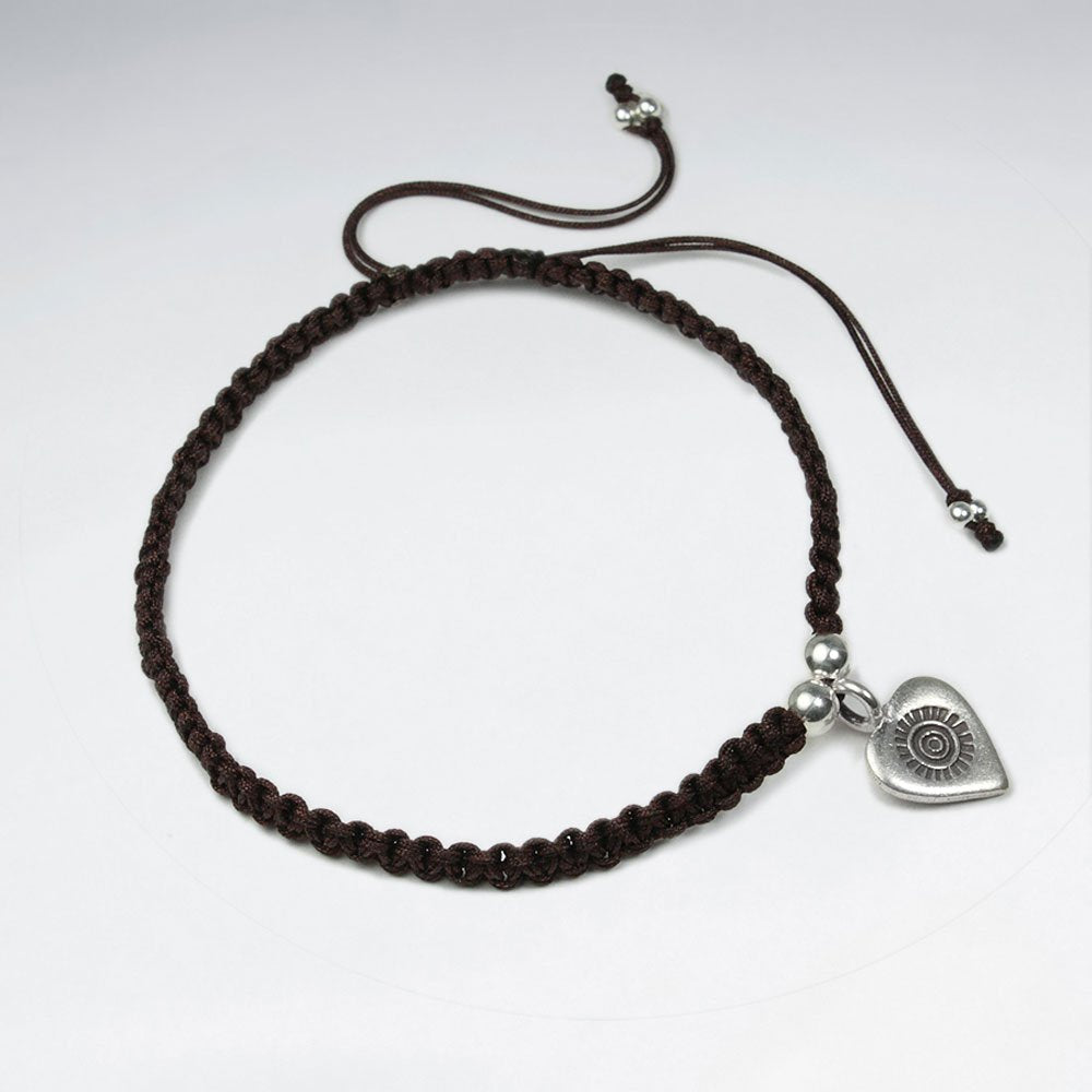 7" Adjustable Sky Blue Macrame Bracelet With Heart Charm