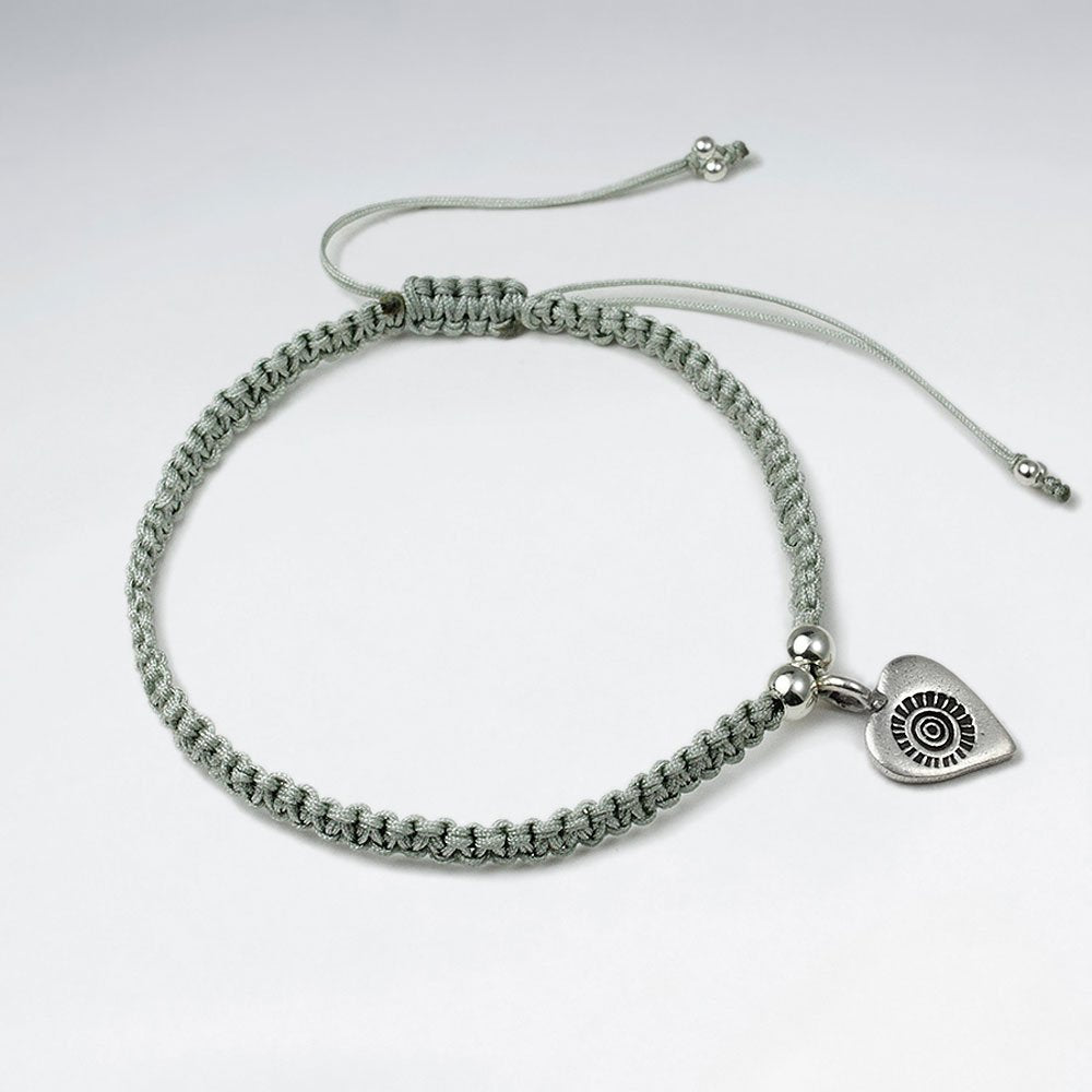 7" Adjustable Sky Blue Macrame Bracelet With Heart Charm