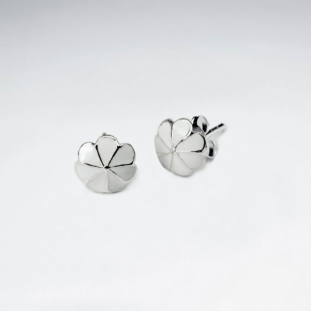 Green Six Petals Enamel Silver Stud Earring