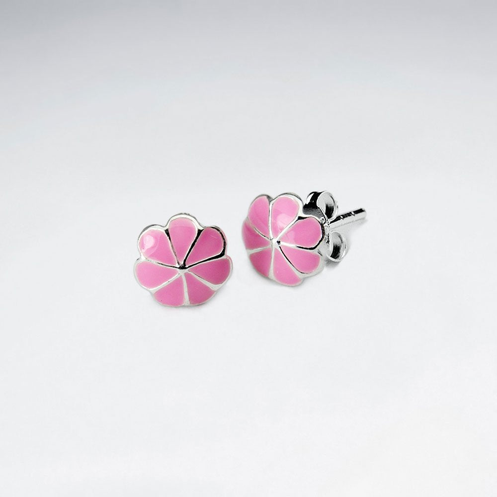 Green Six Petals Enamel Silver Stud Earring