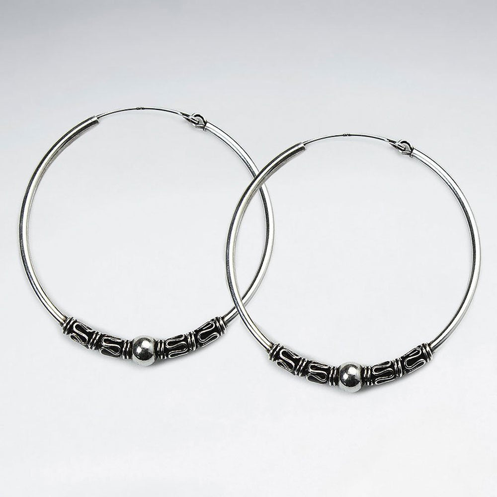 22 mm Oxidized Silver Decorated Hoop Earrings