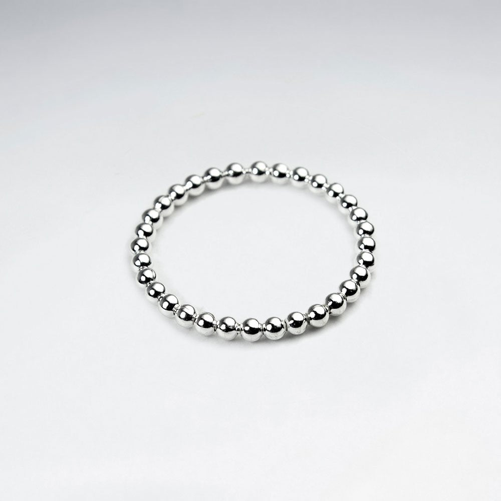 Sterling Silver Bead Thin Band Stackable Ring