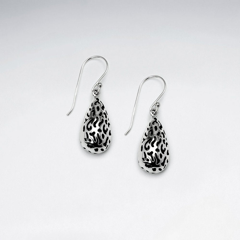 Oxidized Silver Engraved Teardrop Earrings